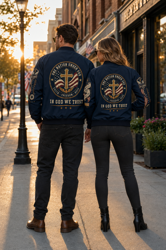 Faith Under God Patriotic Apparel Bomber Jacket