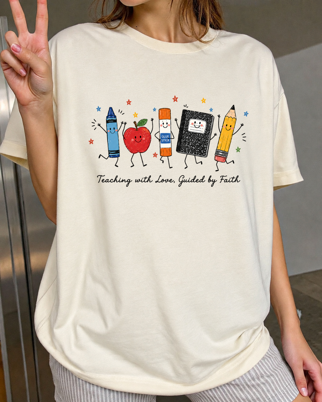 Teaching With Love Guided By Faith-Cute School Supplies Shirt