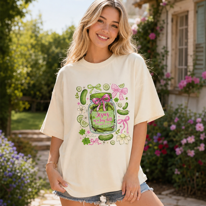 DailyFits Jesus Is A Big Dill Pickle Christian Cute Coquette Bow T-Shirt
