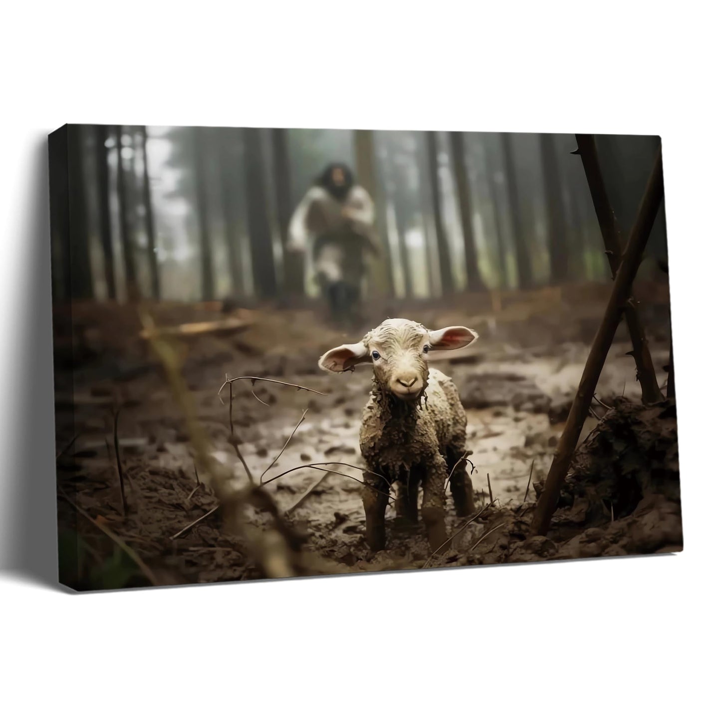Jesus Running After Lost Lamb Canvas Wall Art