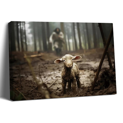 Jesus Running After Lost Lamb Canvas Wall Art