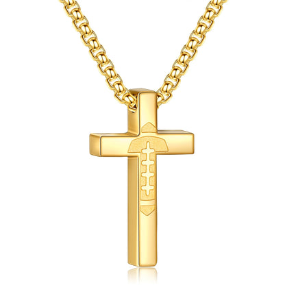 Gold Football Cross Necklace for Boys