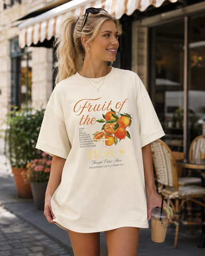 DailyFits Fruit of the Spirit Jesus Shirt, Christian Orange Graphic Tee, Bible Verse Faith T-Shirt