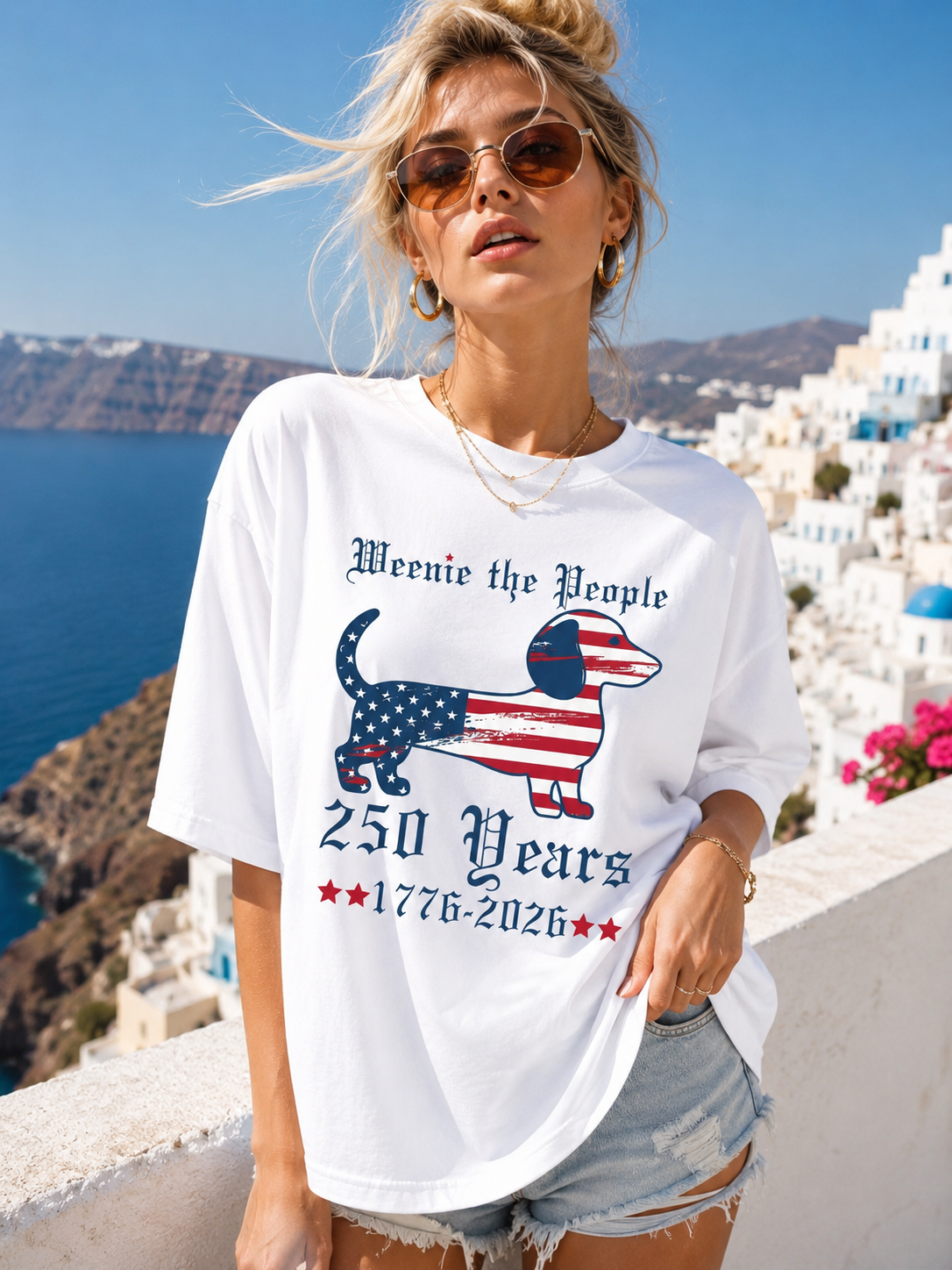 DailyFits Weenie The People 250 Years 1776-2026 Patriotic Dachshund T-Shirt