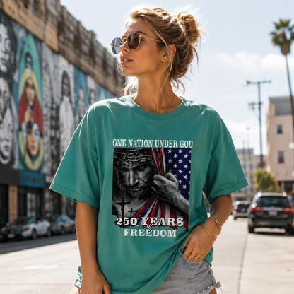 DailyFits One Nation Under God 250 Years of Freedom Patriotic Jesus T-Shirt