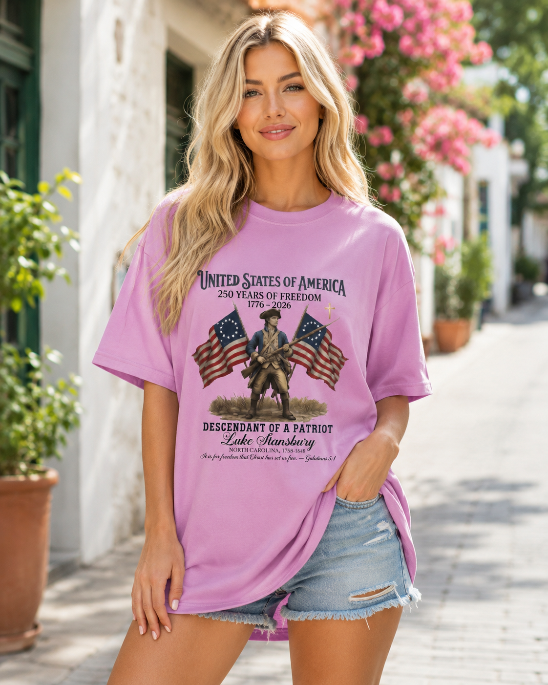 DailyFits Luke Stansbury Descendant of a Patriot T-Shirt | 250 Years of Freedom 1776-2026 Christian