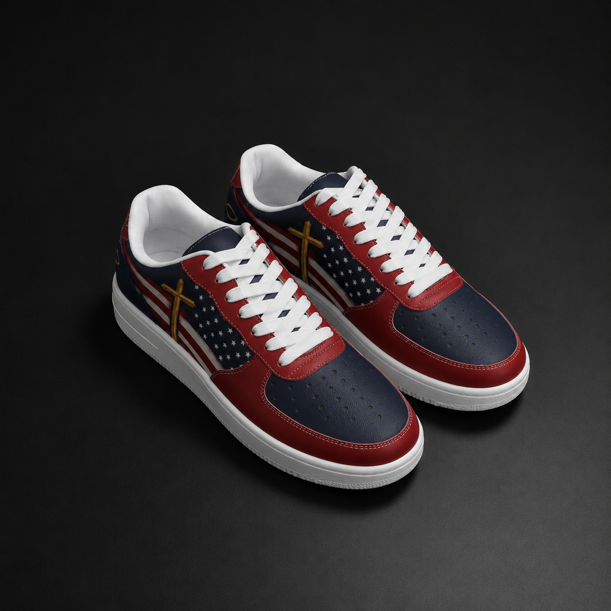 Christian Cross American Flag Patriotic Men's Air Force Shoes