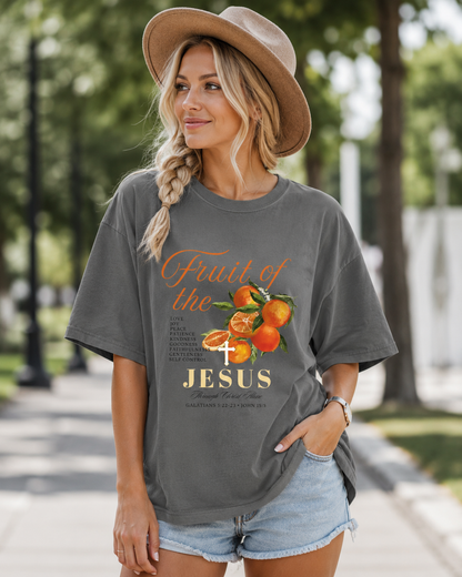 DailyFits Fruit of the Spirit Jesus Shirt, Christian Orange Graphic Tee, Bible Verse Faith T-Shirt
