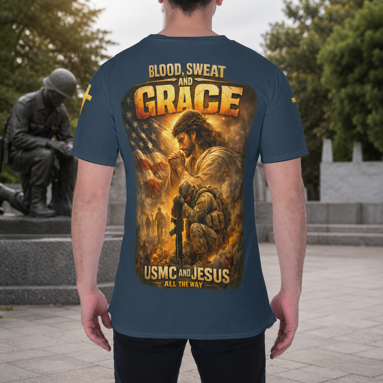 Blood Sweat and Grace USMC Christian Veteran T-Shirt