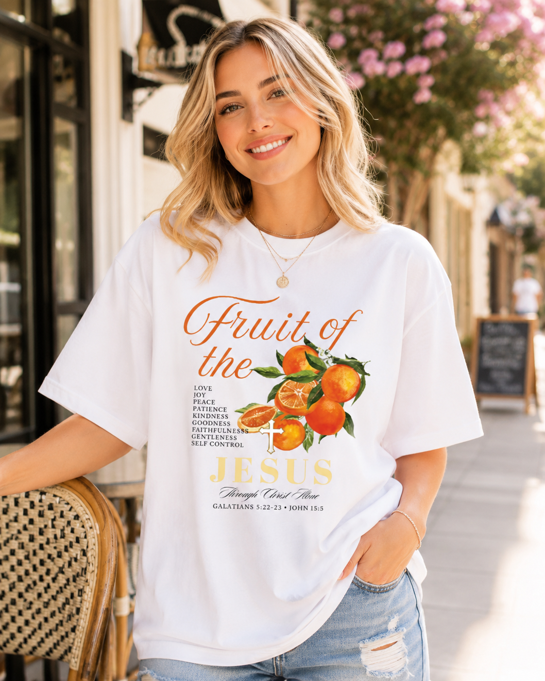 DailyFits Fruit of the Spirit Jesus Shirt, Christian Orange Graphic Tee, Bible Verse Faith T-Shirt