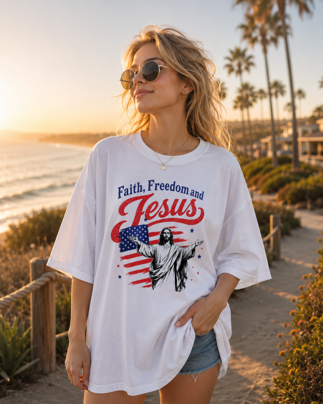 DailyFits Faith, Freedom and Jesus Patriotic Christian T-Shirt