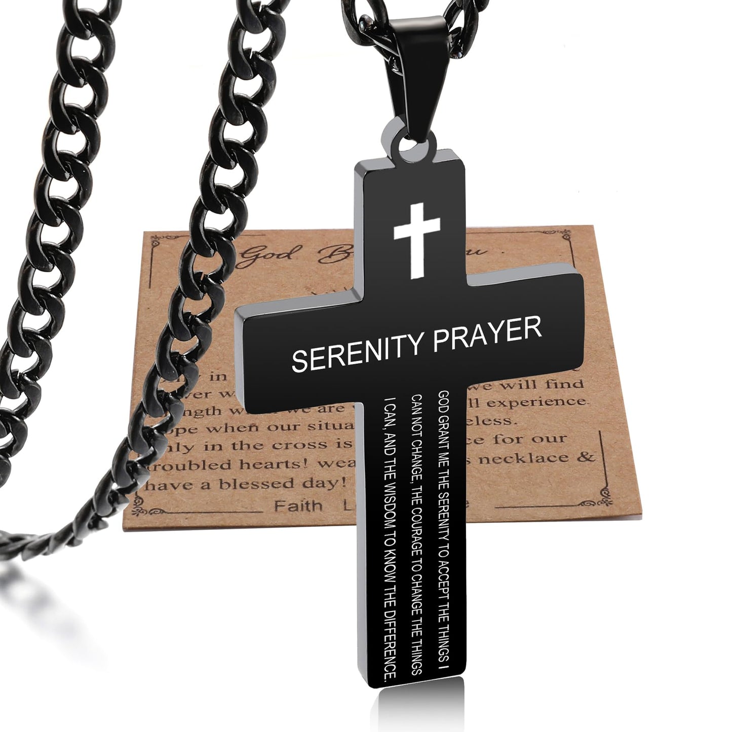 Serenity Prayer Cross Necklace for Men