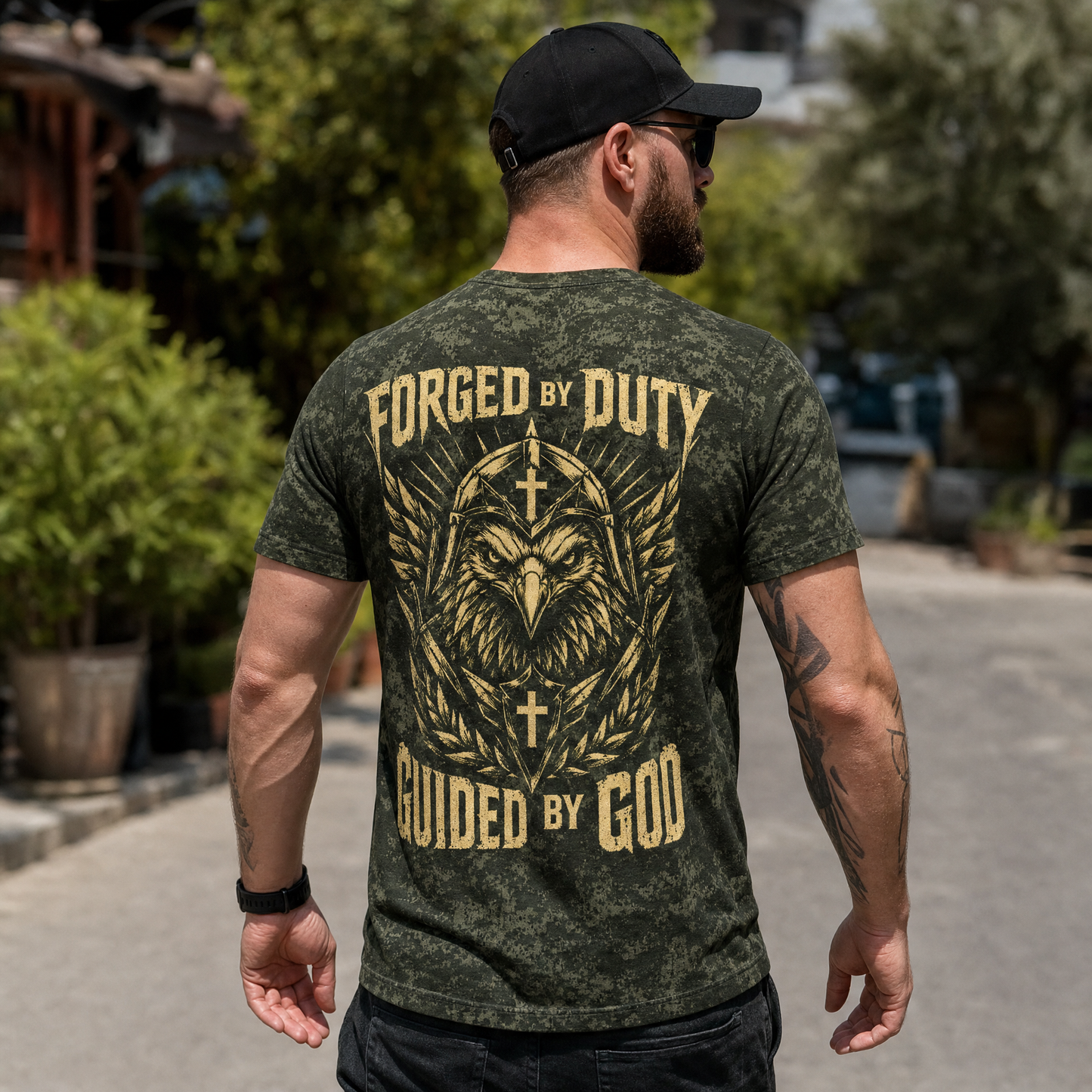 Forged by Duty Guided by God Christian Veteran Camo T-Shirt