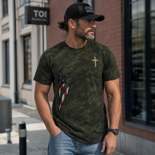 Forged by Duty Guided by God Christian Veteran Camo T-Shirt