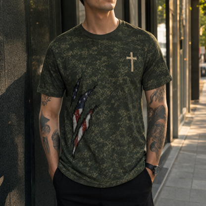 Forged by Duty Guided by God Christian Veteran Camo T-Shirt
