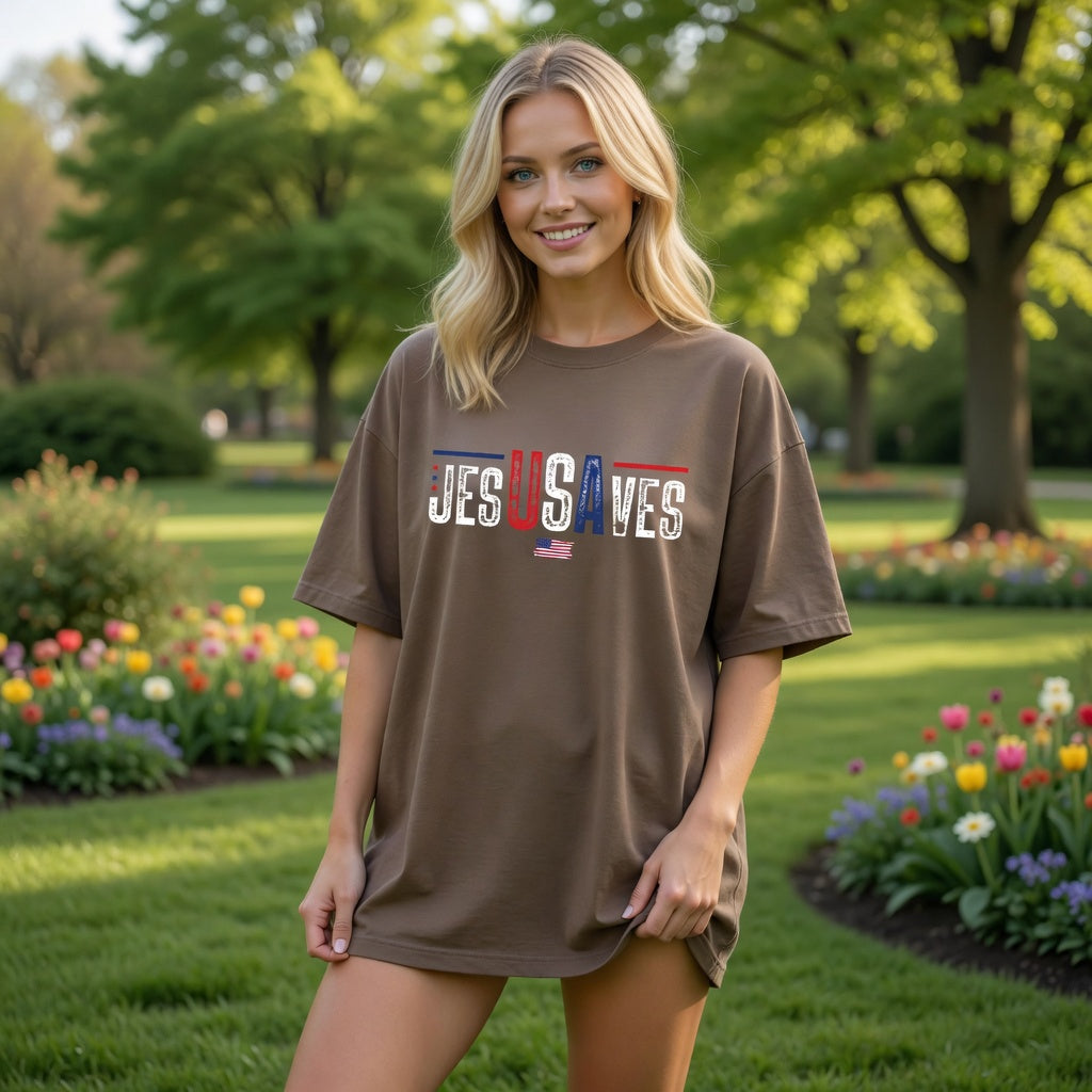 DailyFits Jesus Saves Patriotic Christian T-Shirt