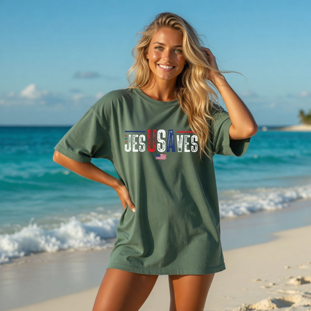 DailyFits Jesus Saves Patriotic Christian T-Shirt