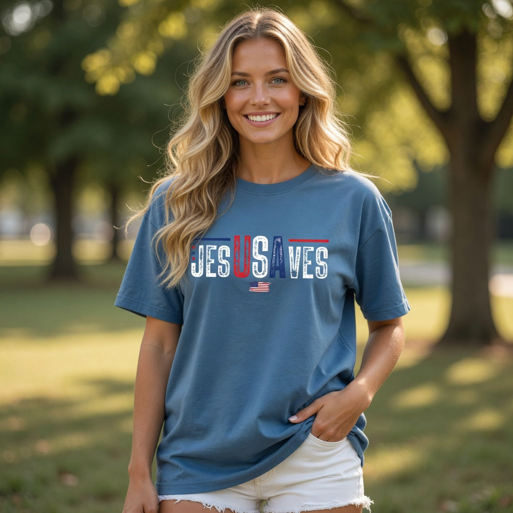 DailyFits Jesus Saves Patriotic Christian T-Shirt