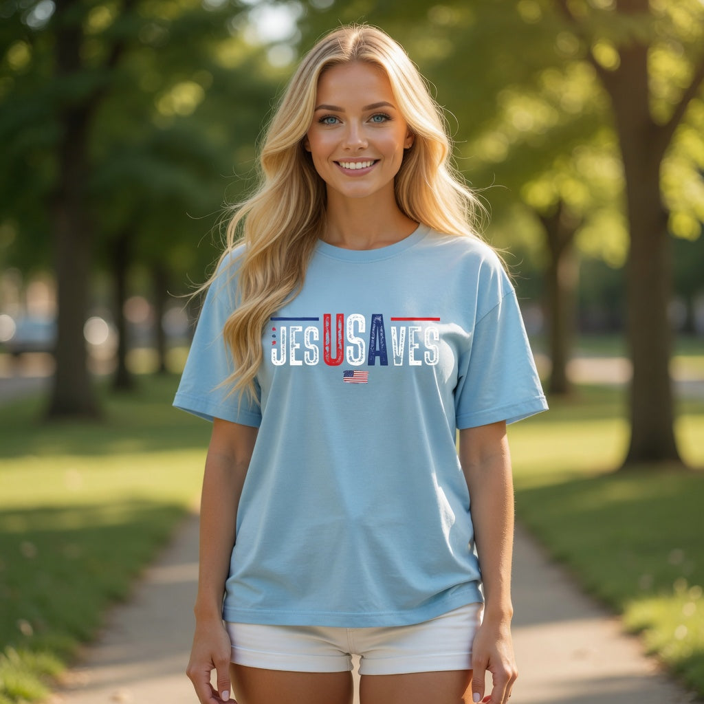 DailyFits Jesus Saves Patriotic Christian T-Shirt