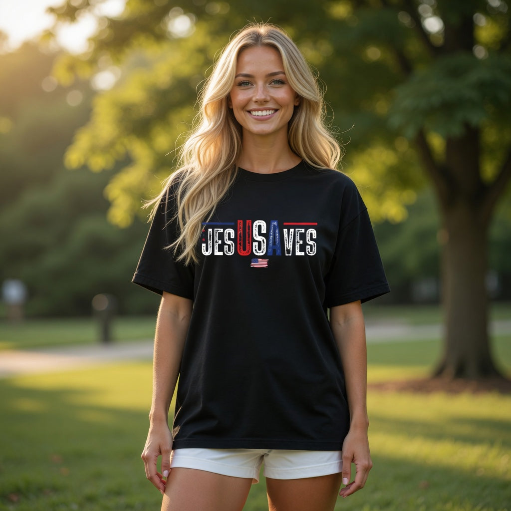 DailyFits Jesus Saves Patriotic Christian T-Shirt