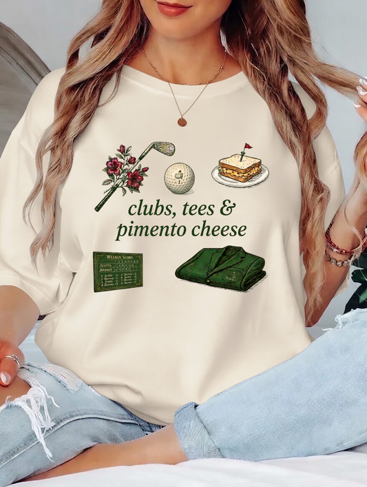 Golf Lover T-Shirt – Clubs, Tees & Pimento Cheese Shirt – Funny Golf Graphic Tee