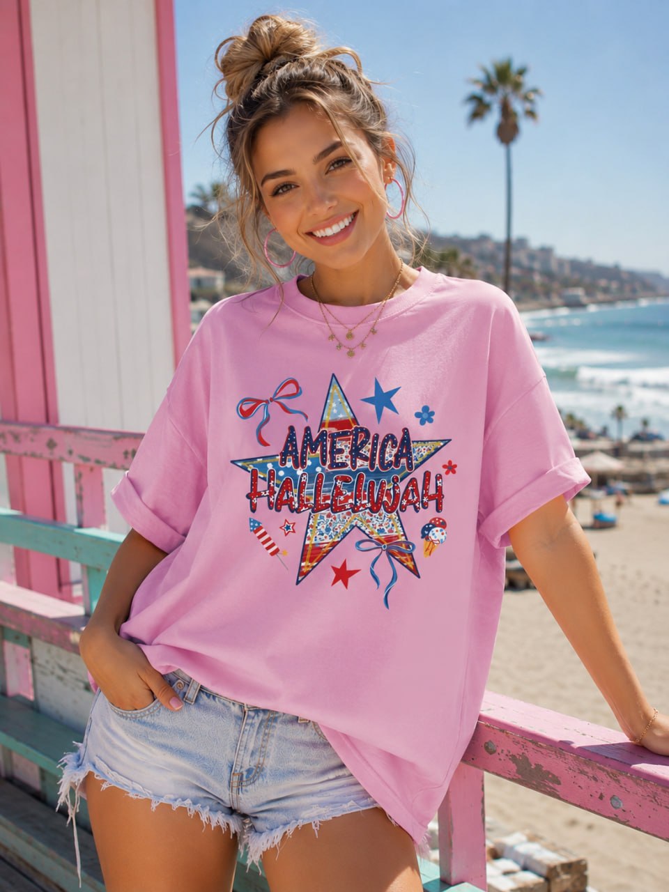 DailyFits America Hallelujah Patriotic Star Graphic Kids T-Shirt
